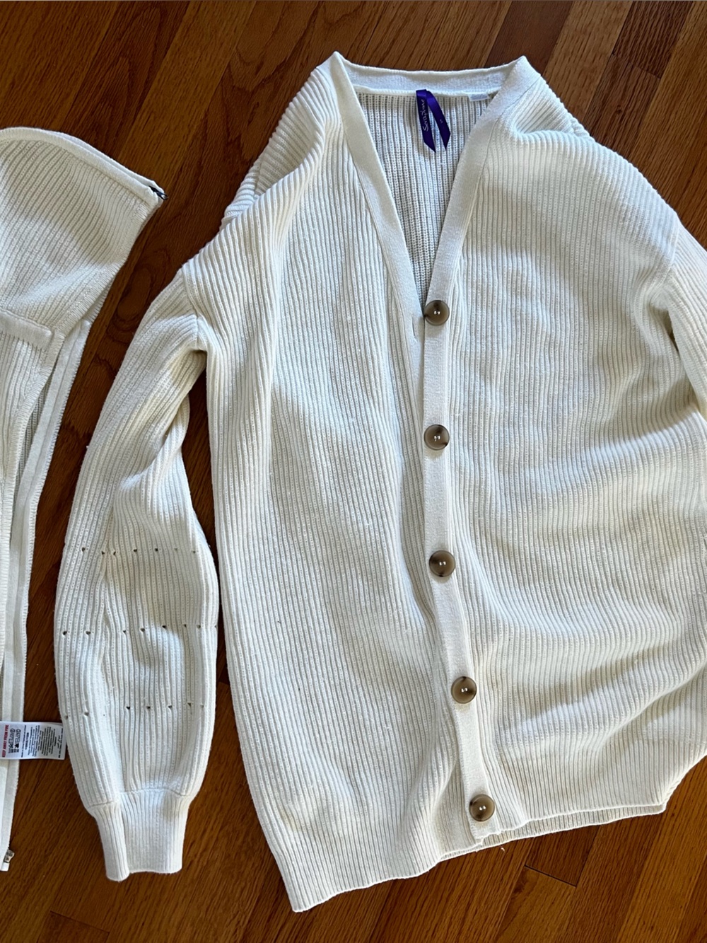 Seraphine Maternity Cream Ribbed Button Cardigan with expandable